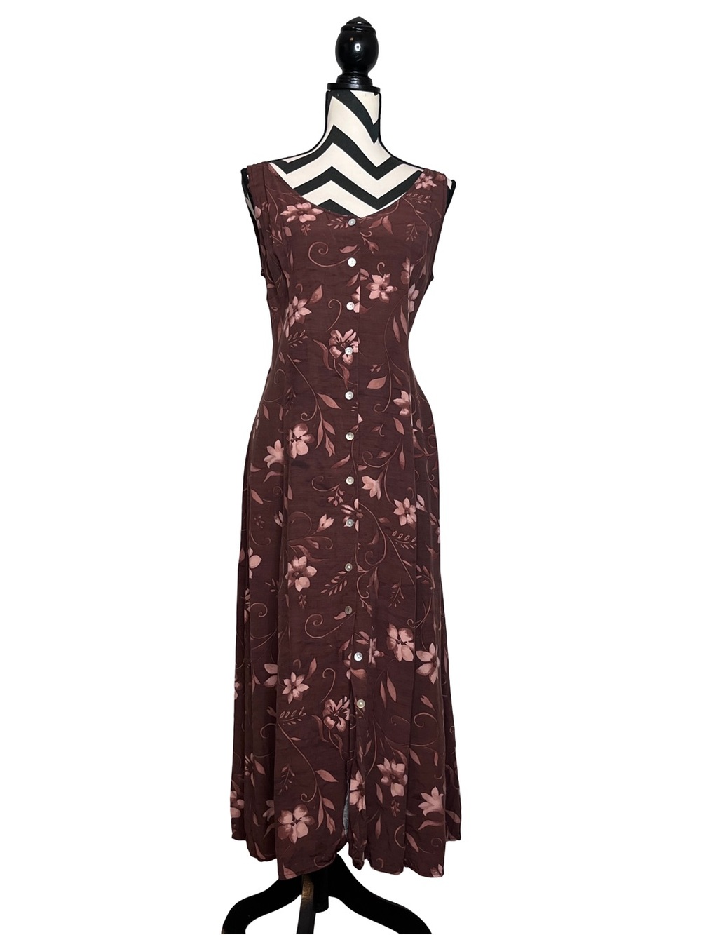 Vintage Fairy Grunge Whimsigoth Floral Button Front Sleeveless Midi Dress Sz 10